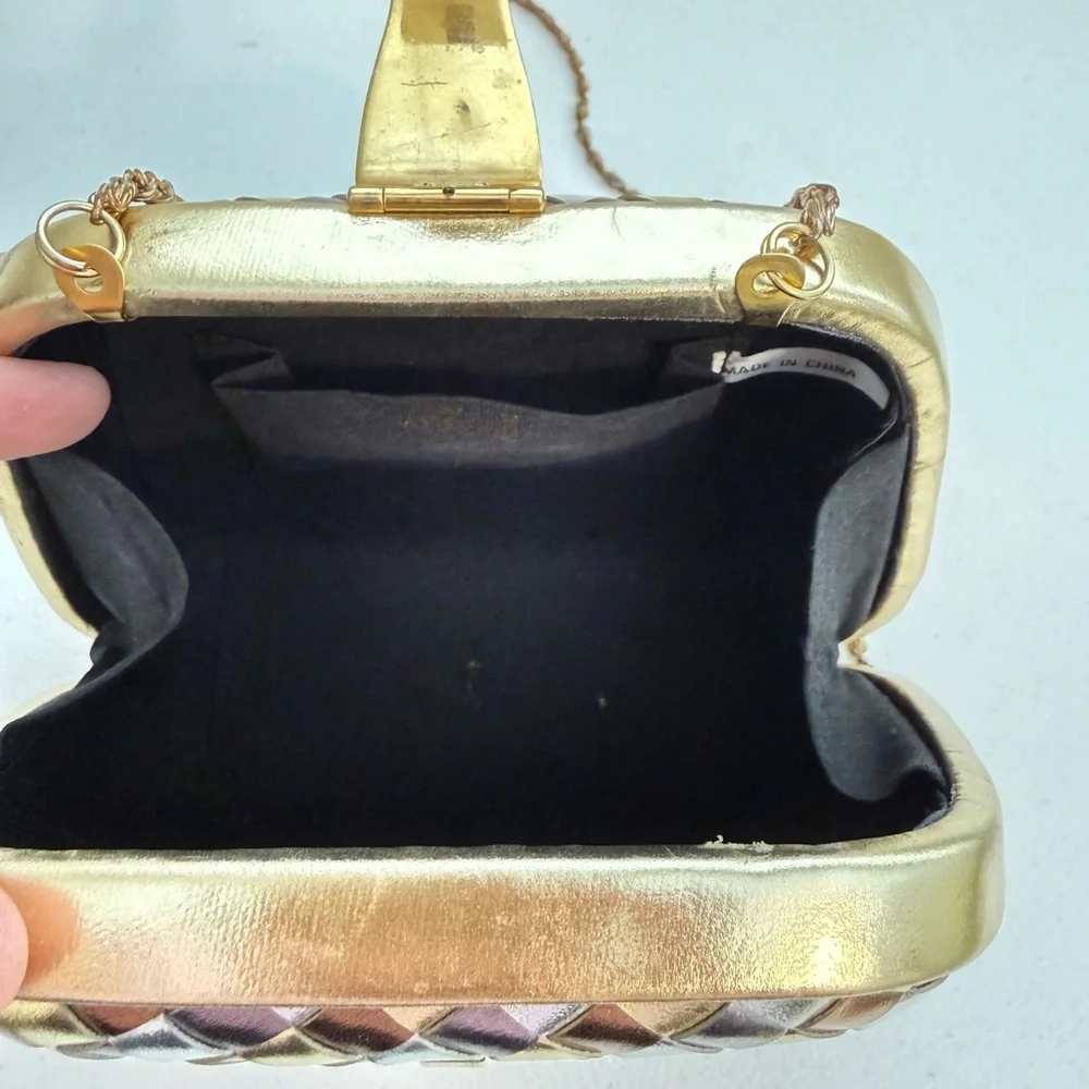 Gold and Silver Woven Metallic Chain Shoulder Bag
